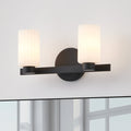 Bedminster 14 Inch 2 Light Matte Black Vanity Light With Etched Opal Ribbed Glass Shades