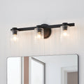 Bedminster 24 Inch 3 Light Matte Black Vanity Light With Clear Ribbed Glass Shades