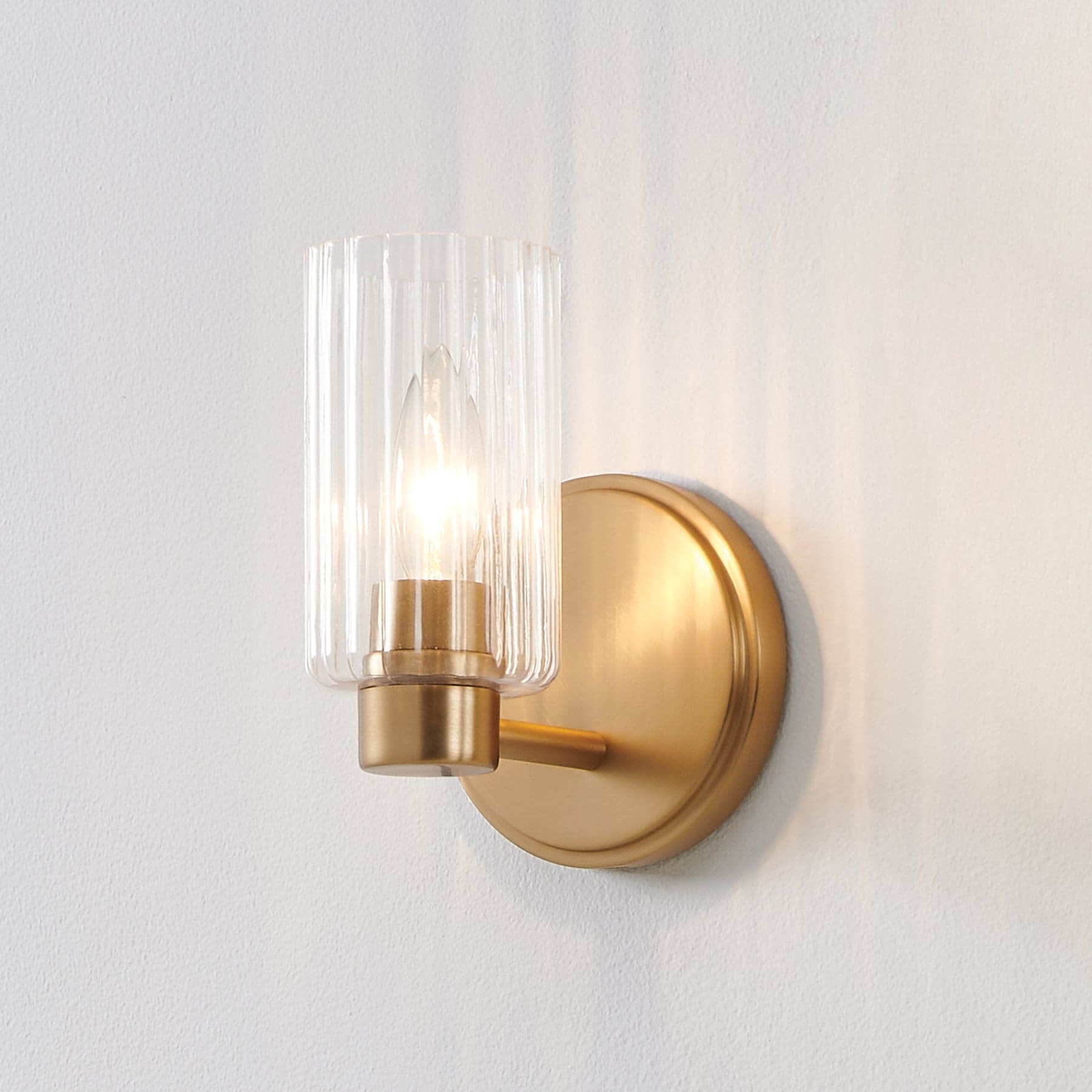 Bedminster 5 Inch 1 Light Champagne Gold Vanity Light With Clear Ribbed Glass Shade