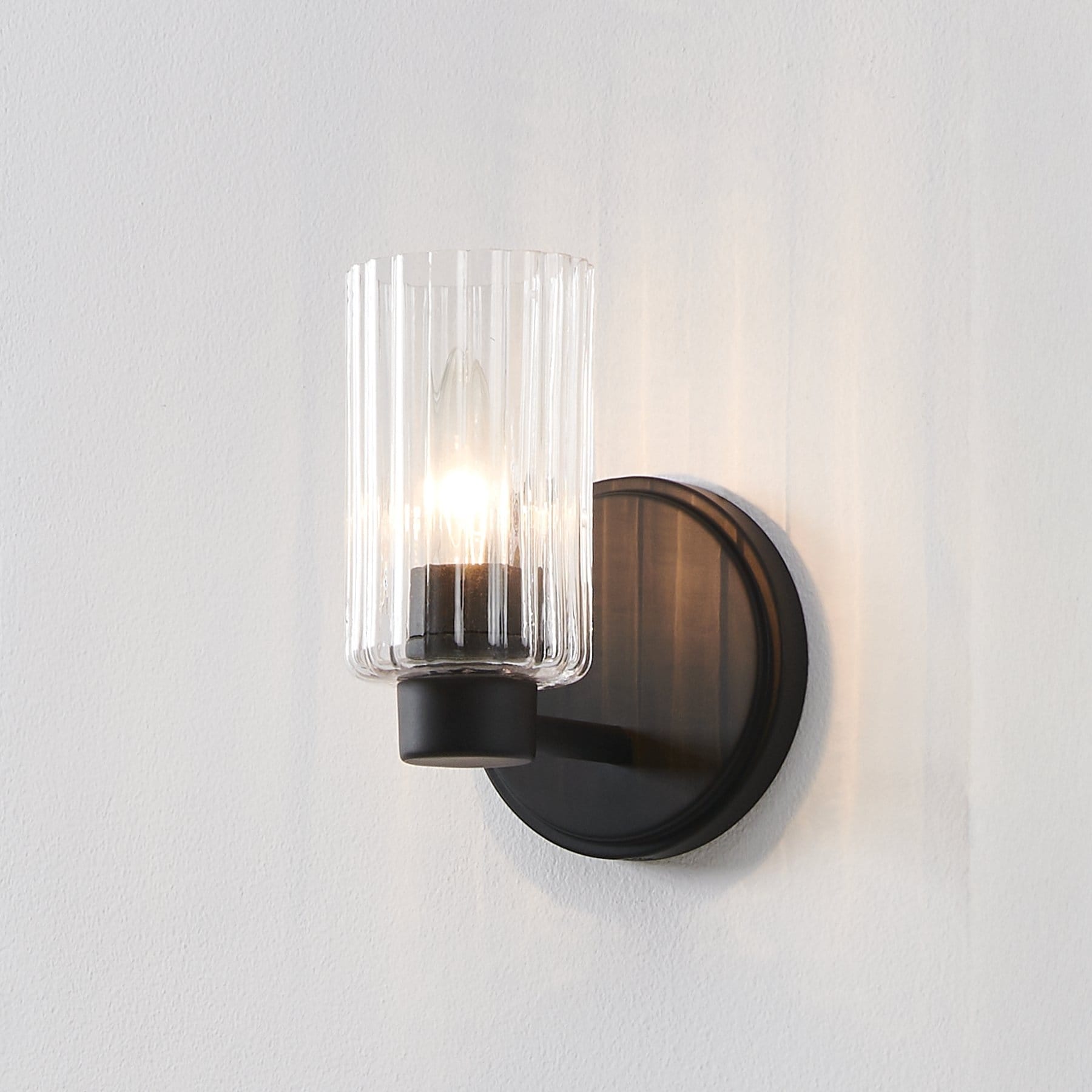 Bedminster 5 Inch 1 Light Matte Black Vanity Light With Clear Ribbed Glass Shade