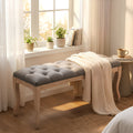 Bedroom Bench French Vintage Tufted Entryway Bench 43.3 Carving Upholstered End Of Bed Bench With Distressed Wood Legs