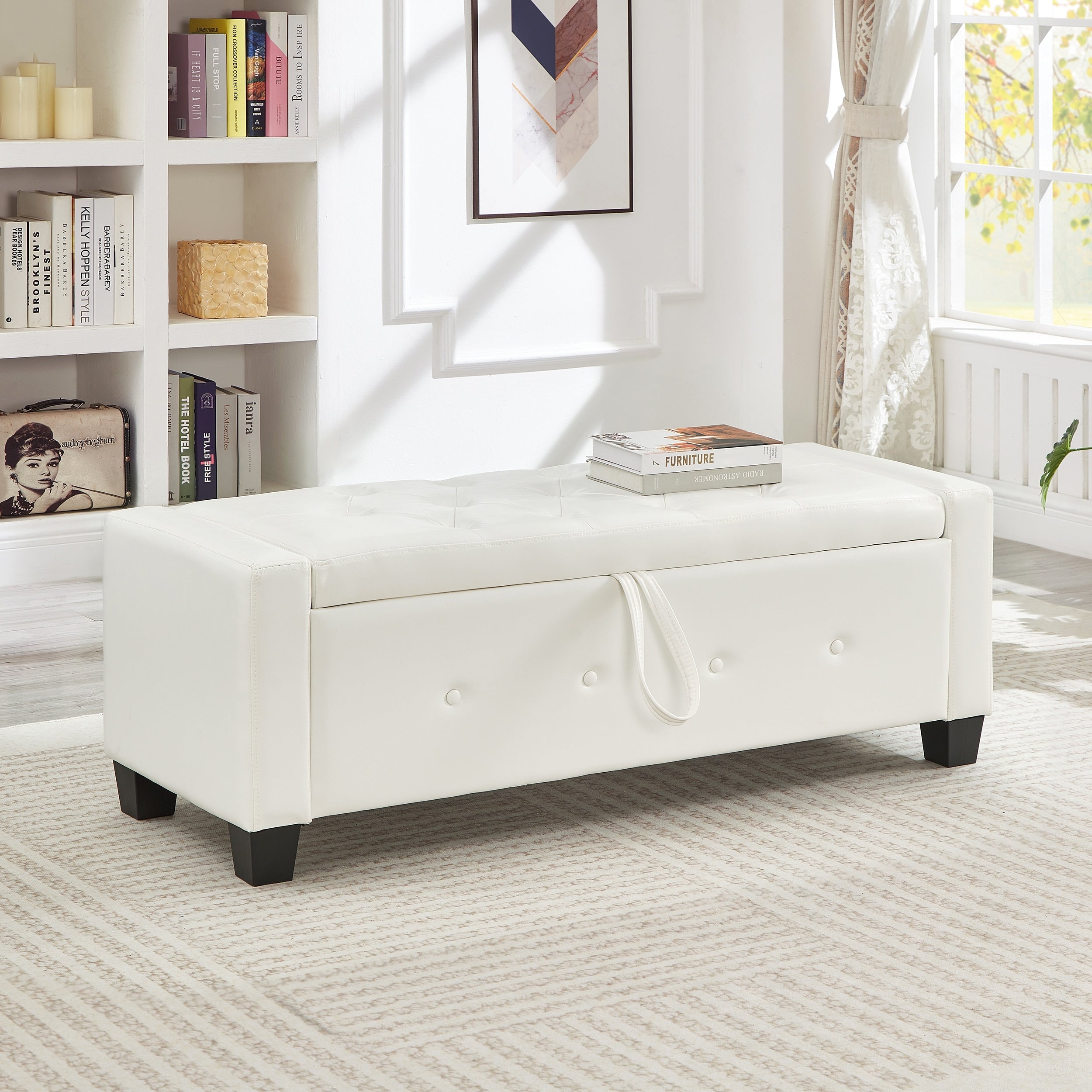 Bedroom End Of Bed Bench Ivory White Storage Bench With Wood Legs Leather Bench Upholstered Bench Dining Bench