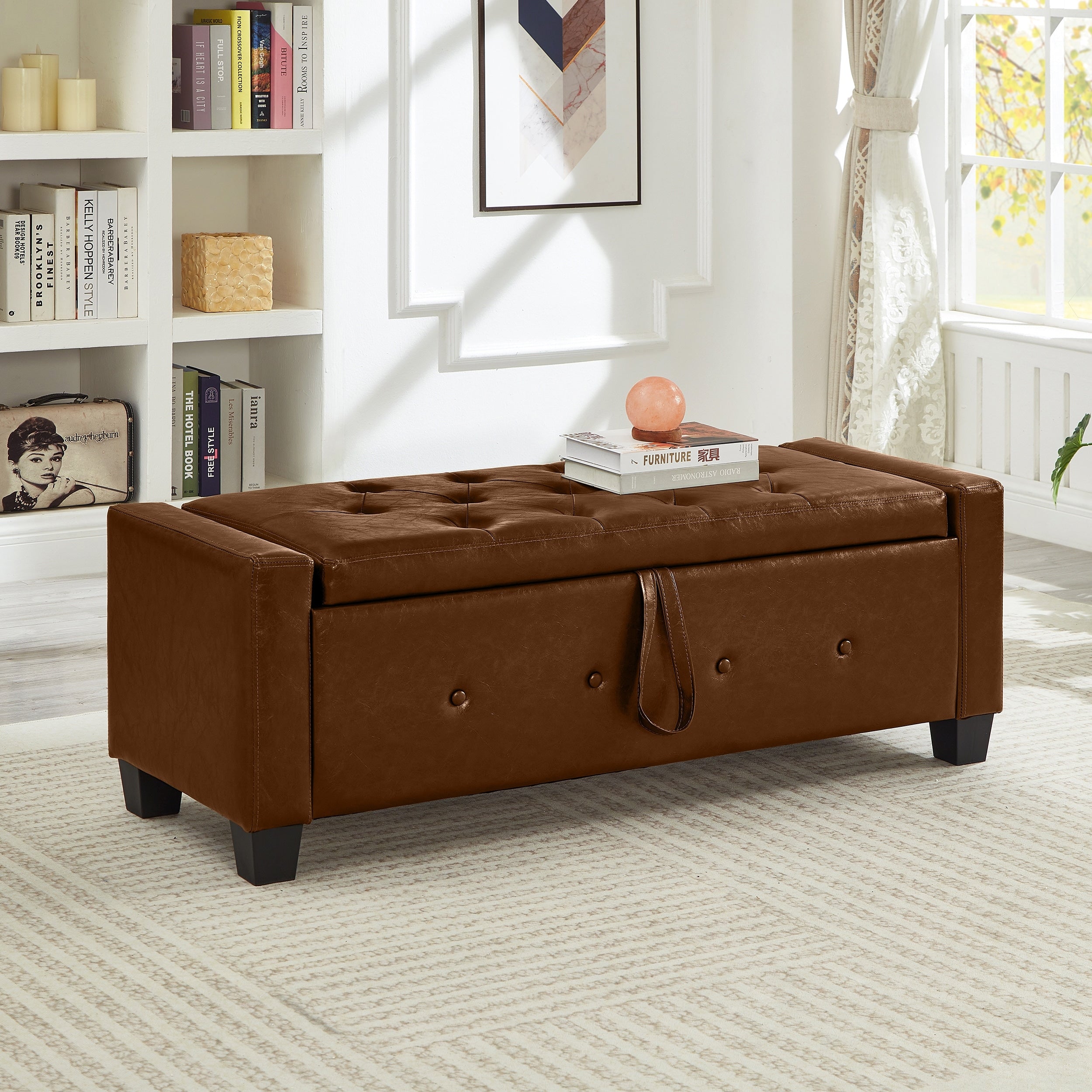 Bedroom End Of Bed Bench Storage Bench With Wood Legs Leather Bench Brown Upholstered Bench Dining Bench