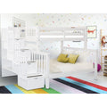 Bedz King Stairway Bunk Beds Twin Over Full With 4 Drawers In The Steps White