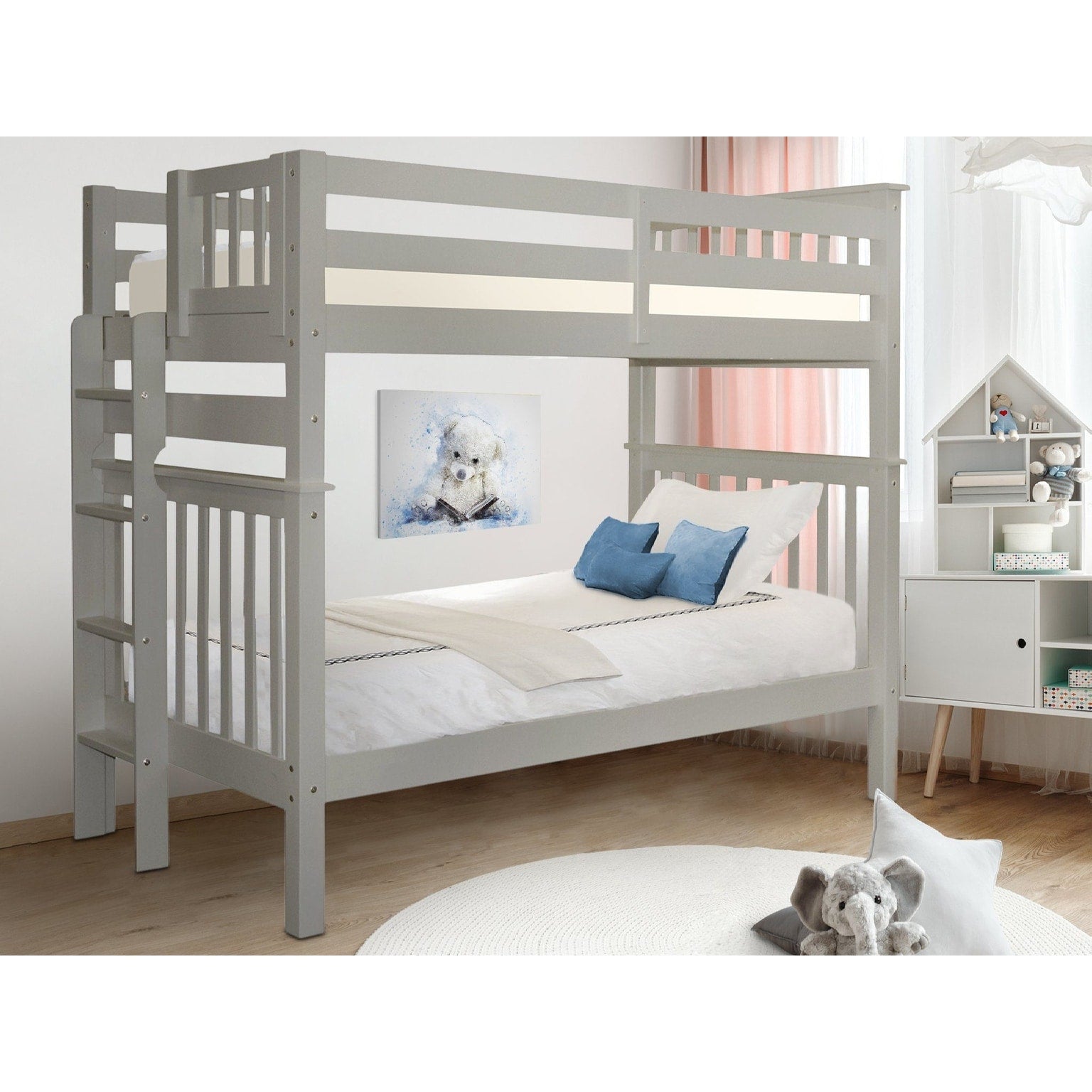 Bedz King Tall Mission Style Bunk Bed Twin Over Twin With End Ladder Grey