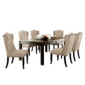 Bega 7Pc Dining Table Set Button Tufted Nailhead Chairs Black Wood