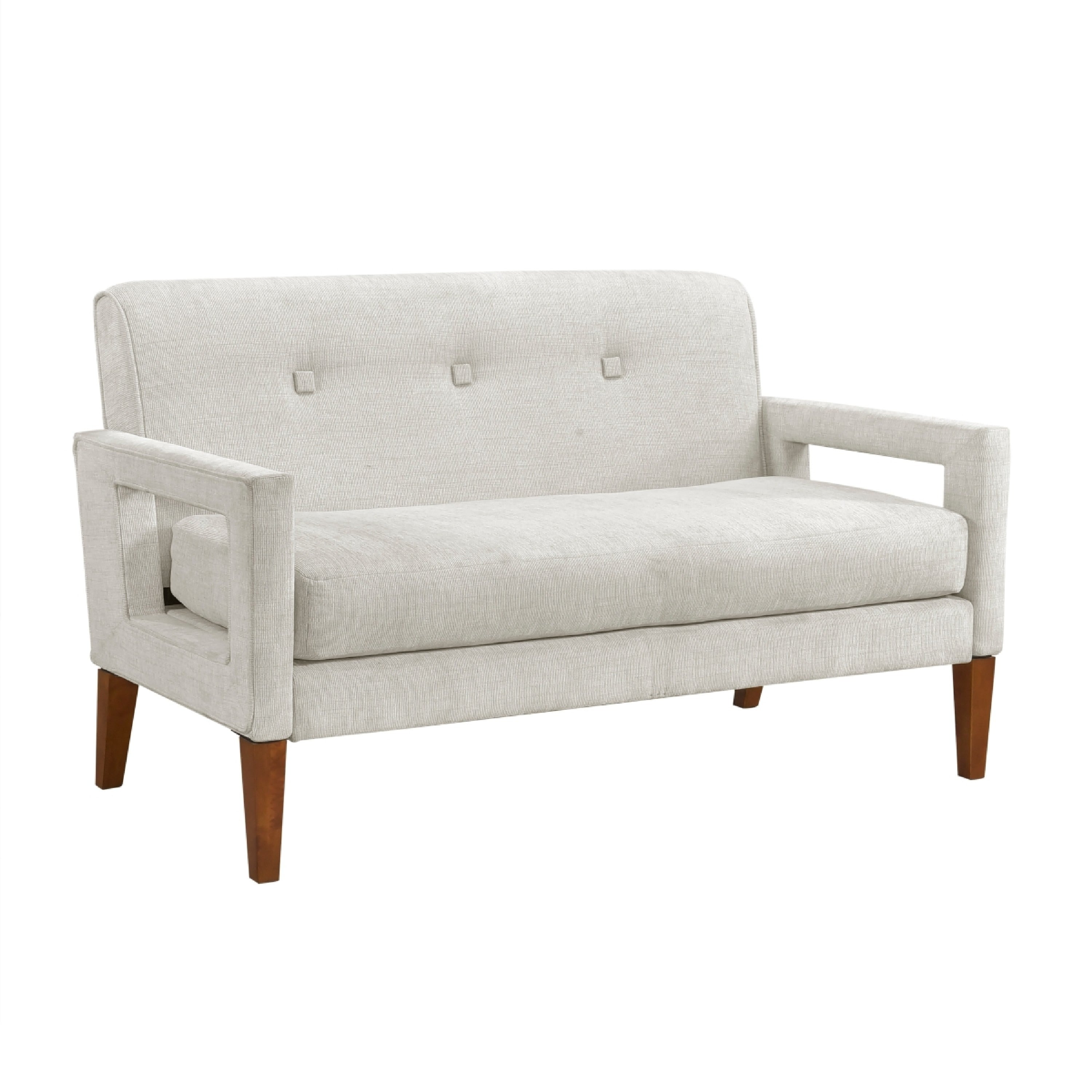 Bei Loveseat Beige Chenille Cushion Walnut Brown Solid Wood 55 Inch