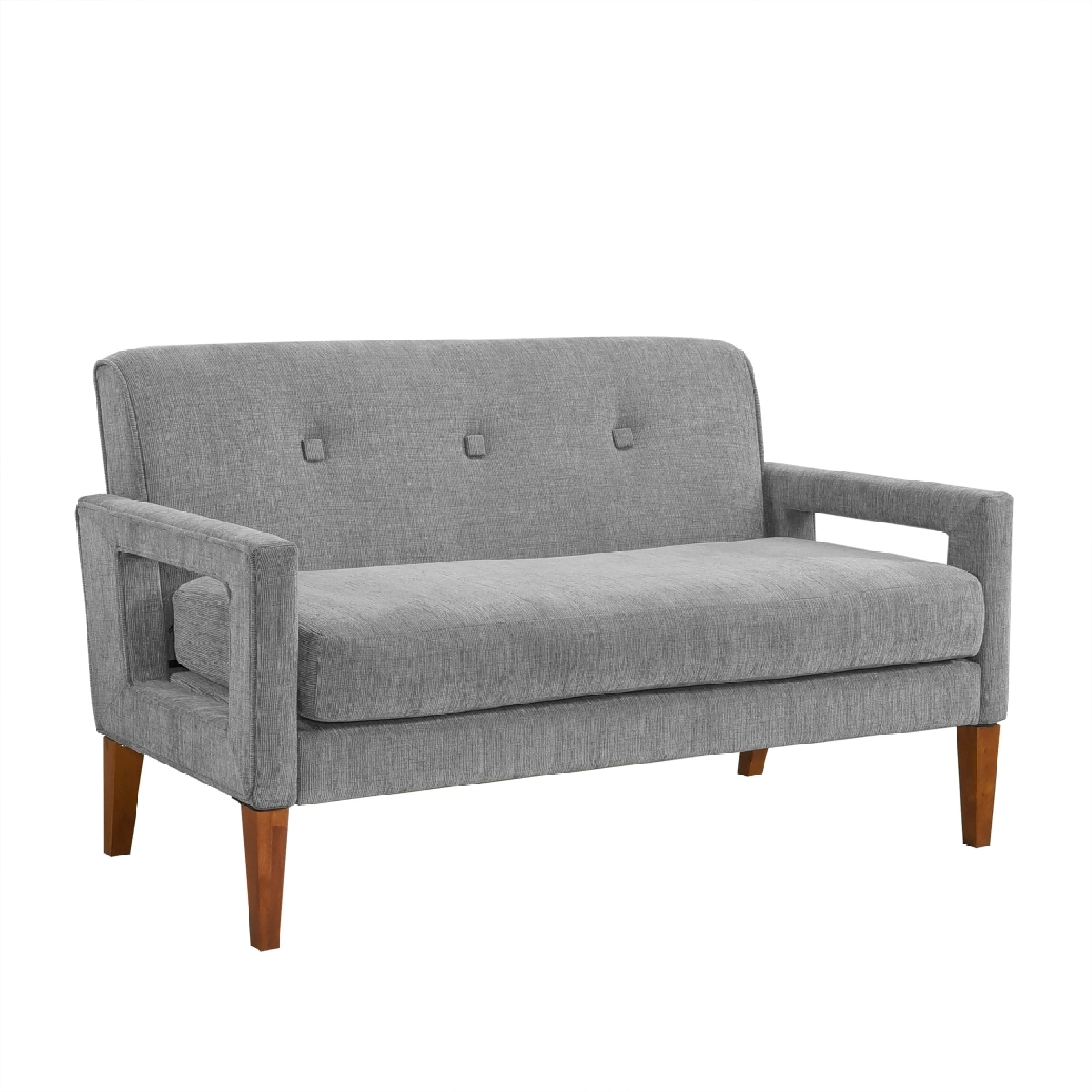 Bei Loveseat Gray Chenille Cushion Walnut Brown Solid Wood 55 Inch