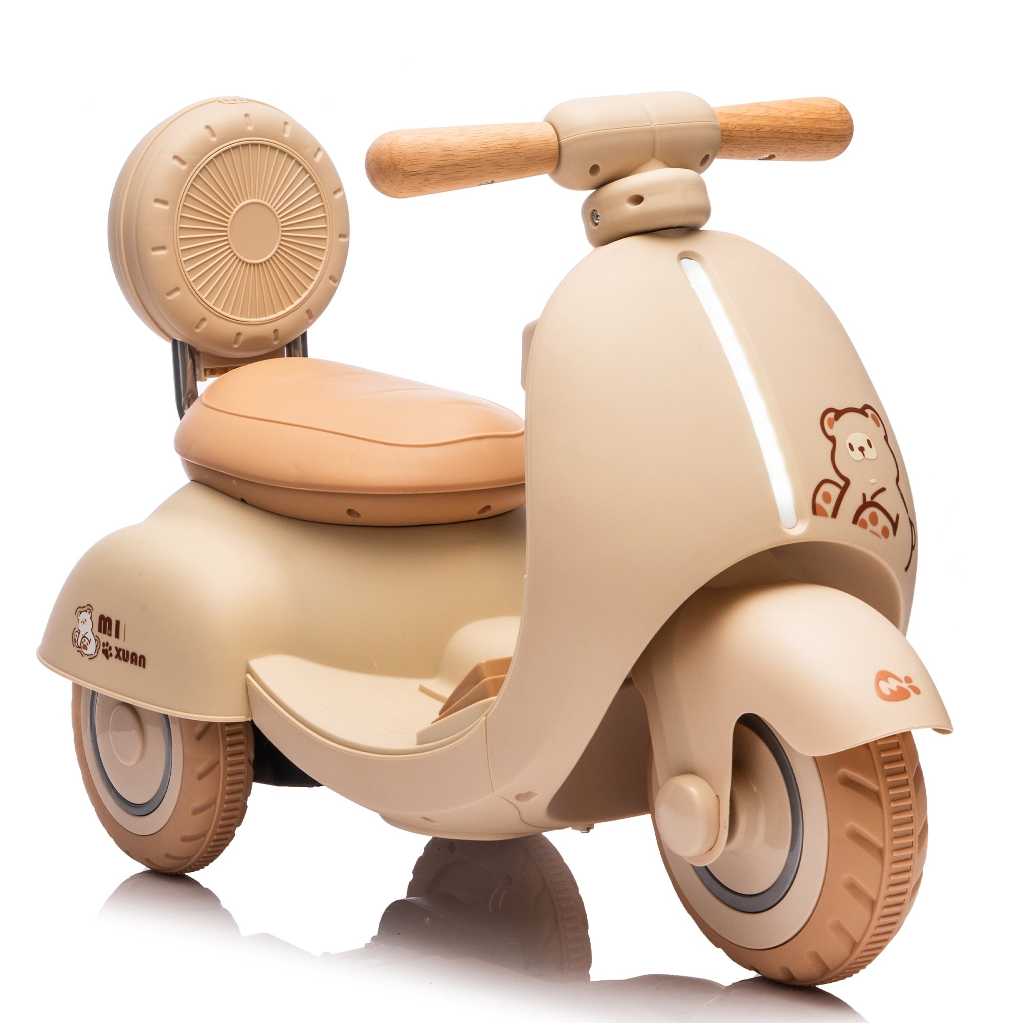 Beige 3 Wheel Scooter Ride On Scooter With Parent Remote Control Battery Powered Electric Car With Bluetooth Music