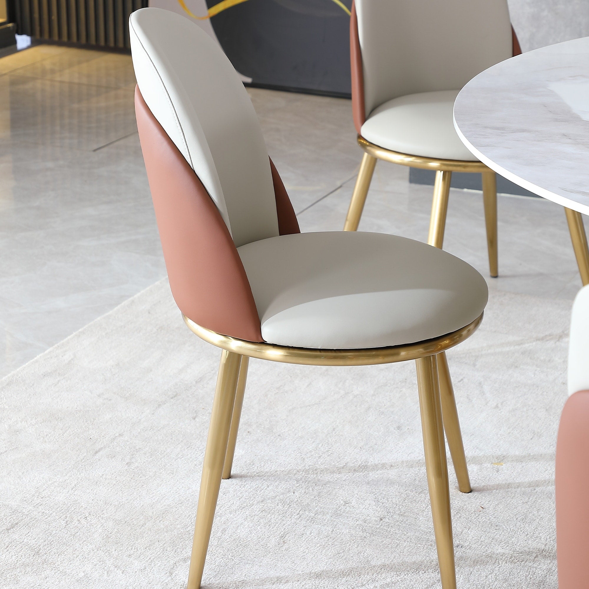 Beige Brown Chair Office Chairs Ergonomic Dining Chairs With Metal Legs For Living Room Kitchen Dining Room