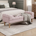 Beige Button Tufted Ottoman With Legs Indoor Upholstered Bench For Living Room Bedroom