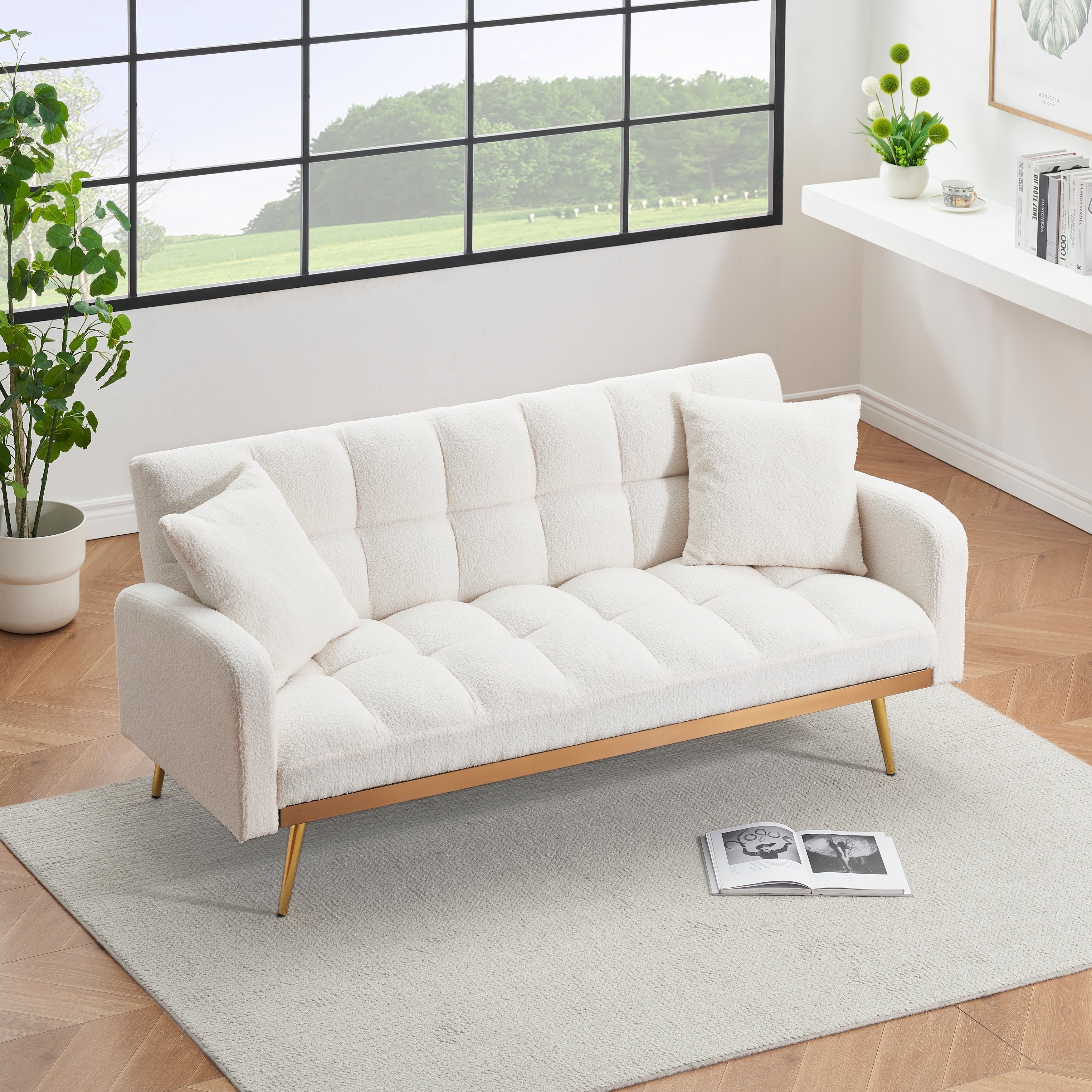Beige Convertible Sofa Bed Loveseat Sleeper Sofa Couch With Adjustable Backrest Accent Sofa Couch Settee