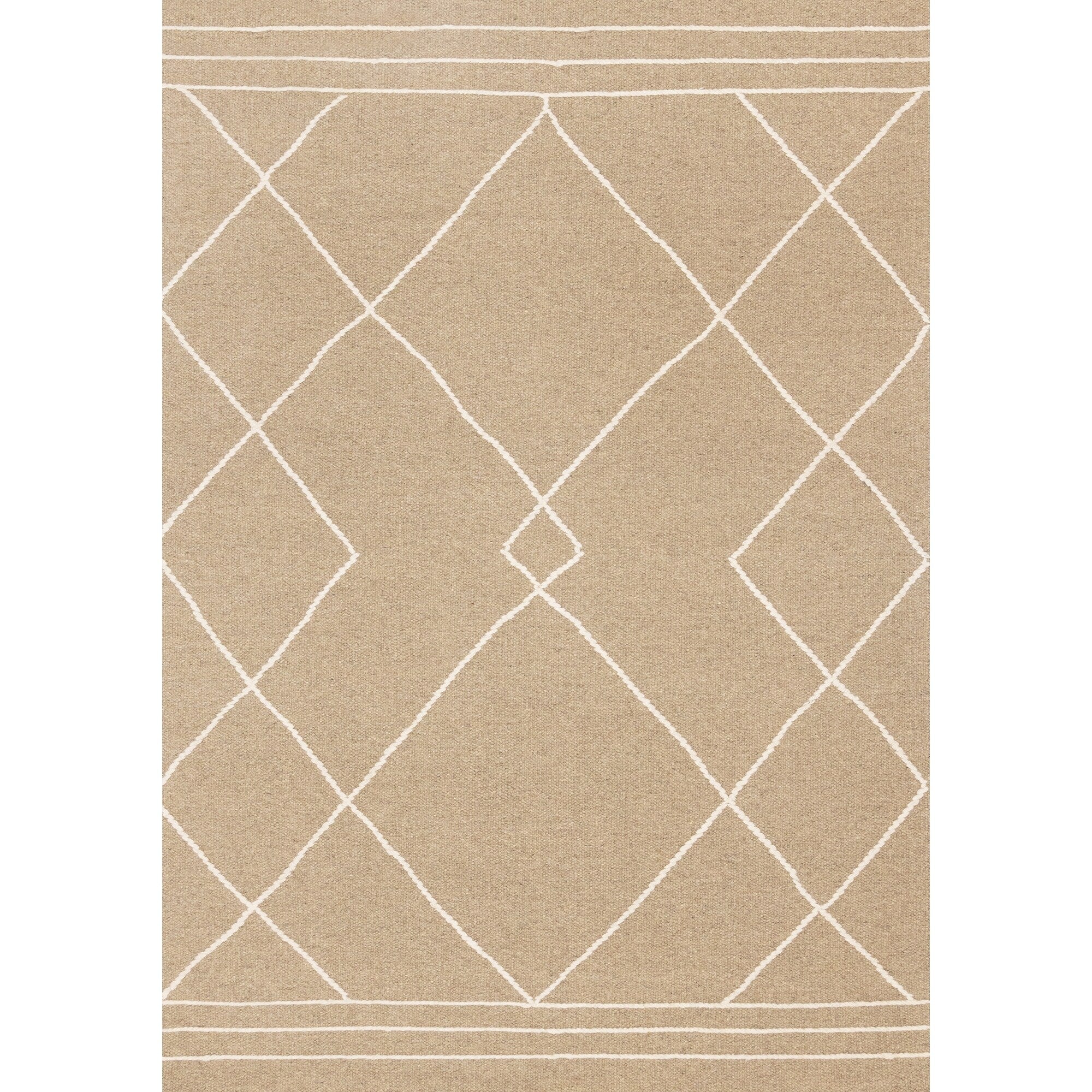 Beige Cream Diamond Lattice Handmade Wool Rug