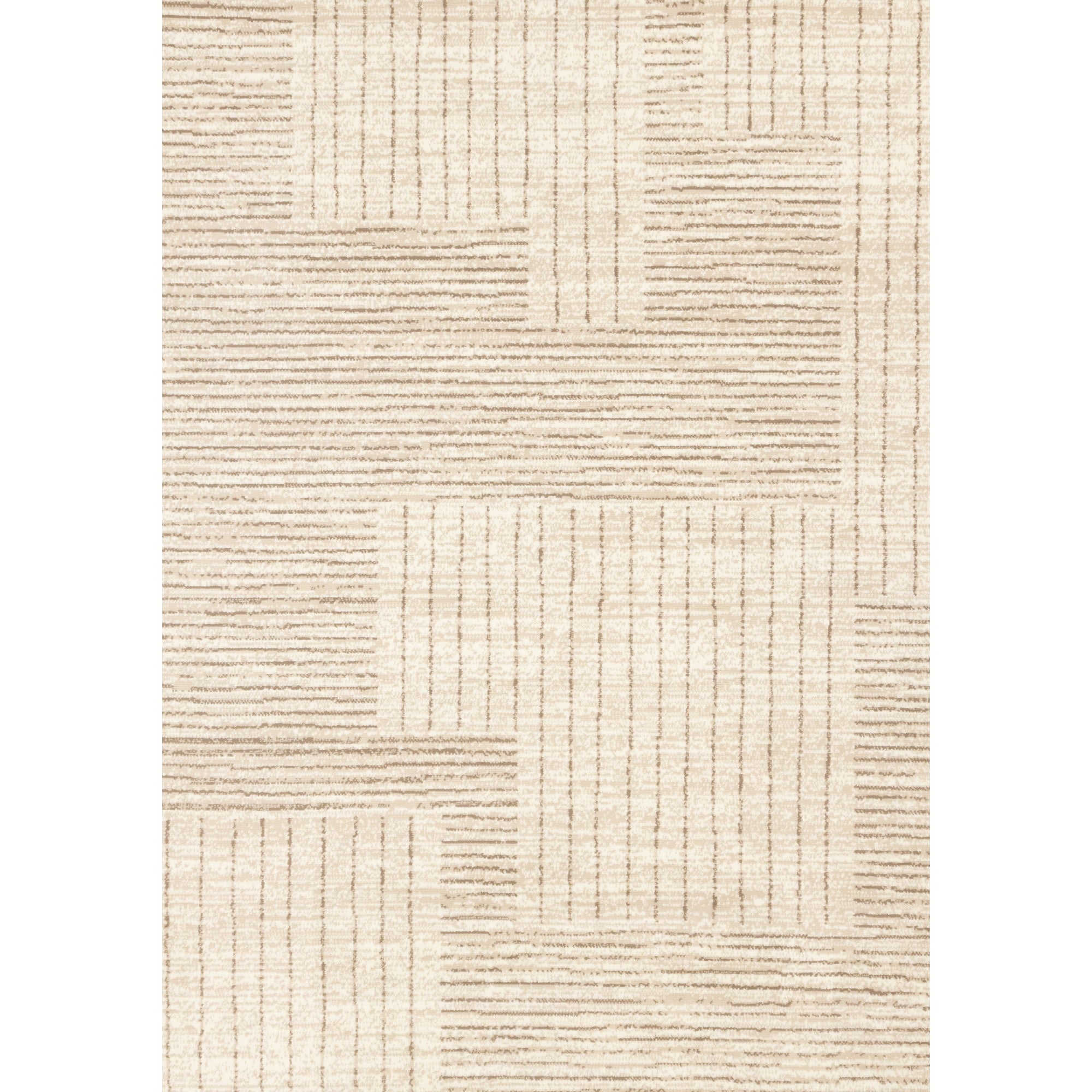 Beige Cream Geometric Stripes High Traffic Rug
