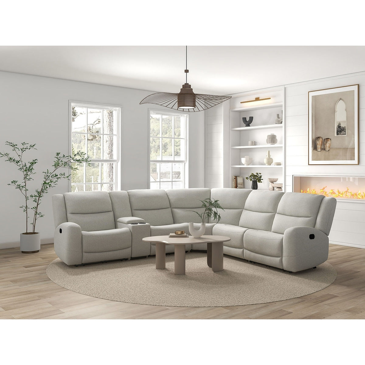Beige Finish Solid Wood Motion Sectional 1Pc