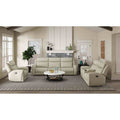 Beige Finish Top Grain Leather Sofa Recliner Set Fully Upholstered