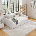 Beige Full Size Daybed Upholstered Sofa Bed With Trundle Bed