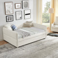 Beige Full Size Platform Bed Frame Daybed With Trundle Bed