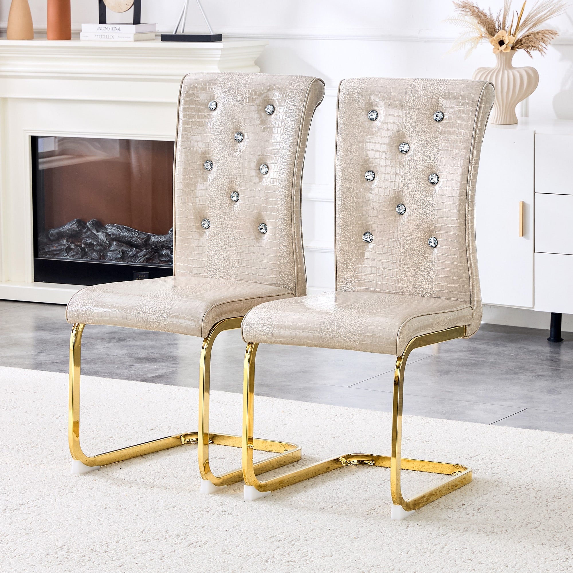 Beige Gold Dining Chair Side Chair Kitchen Chair Leisure Chair Lounge Chair Office Chair Armless Chair With Metal Legs