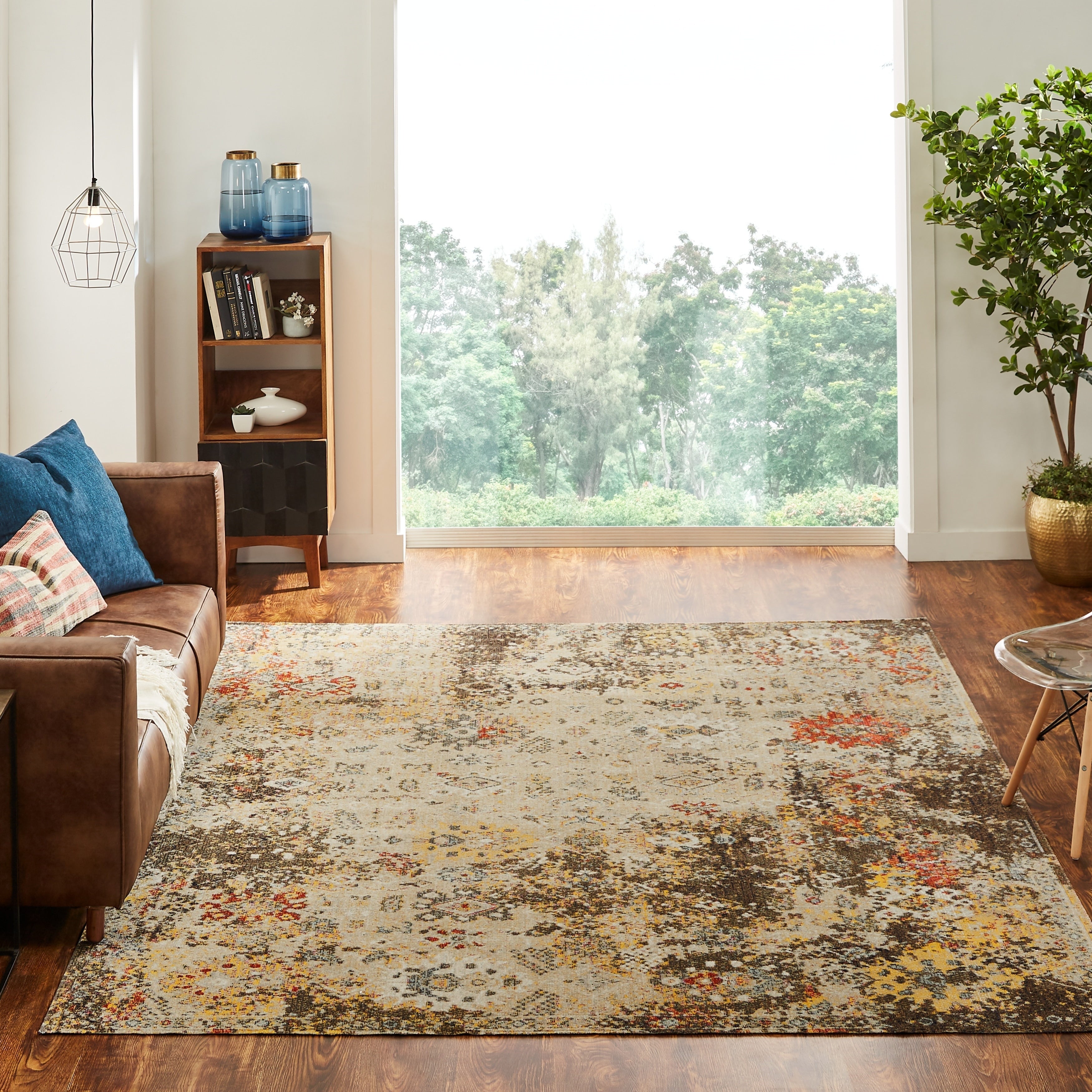 Beige Gold Rust Abstract Indoor Outdoor Area Rug