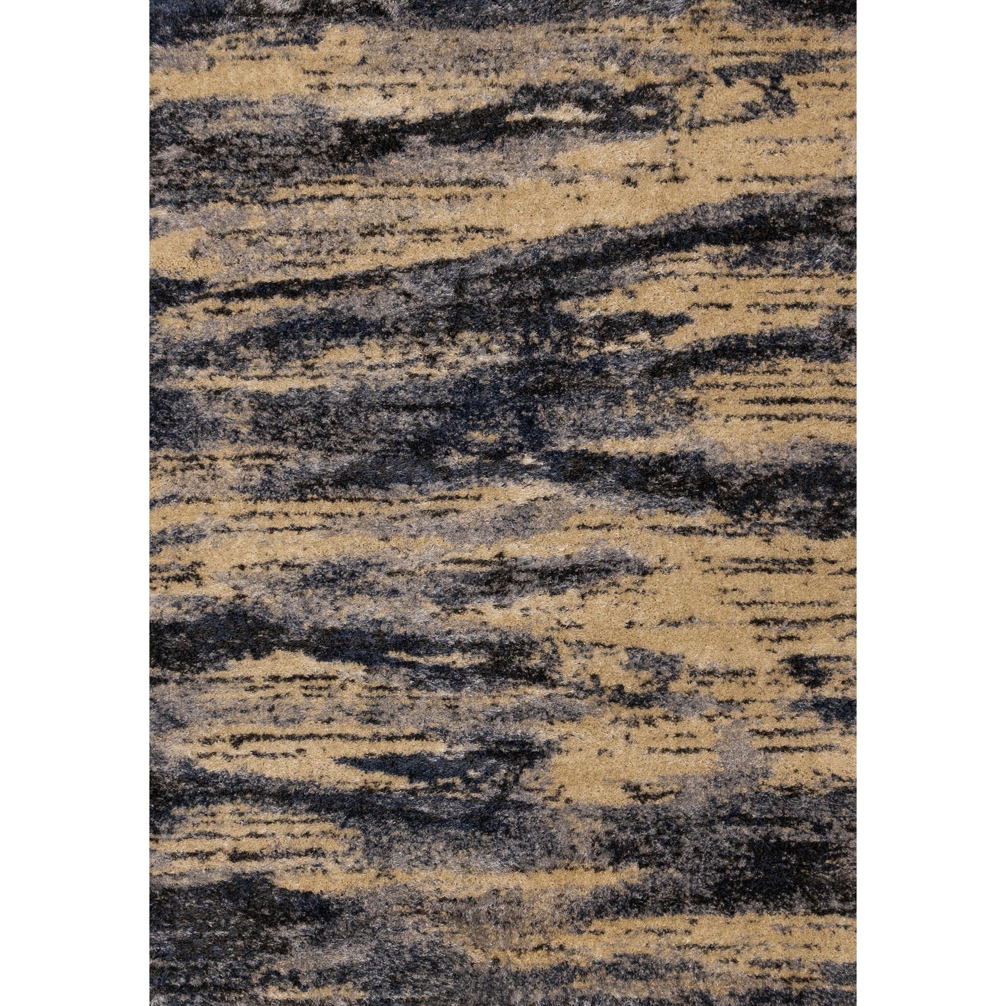 Beige Grey Black Distressed Soft High Traffic Rug