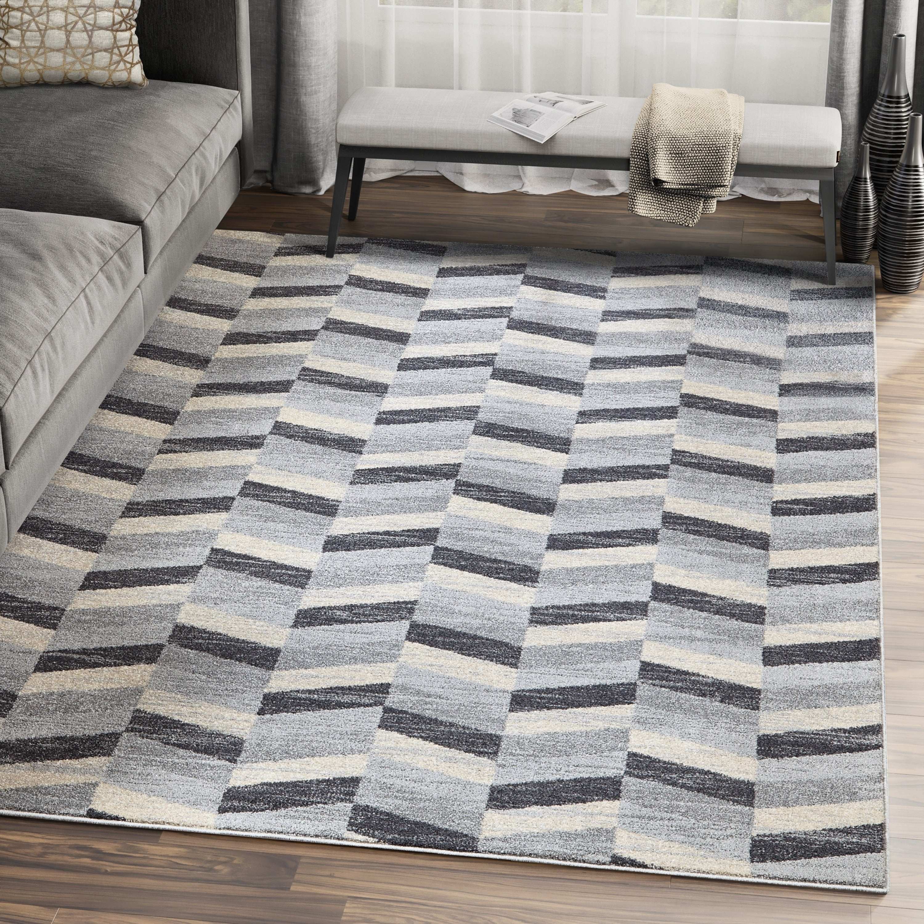 Beige Grey Chevron Geometric Modern Area Rug N A
