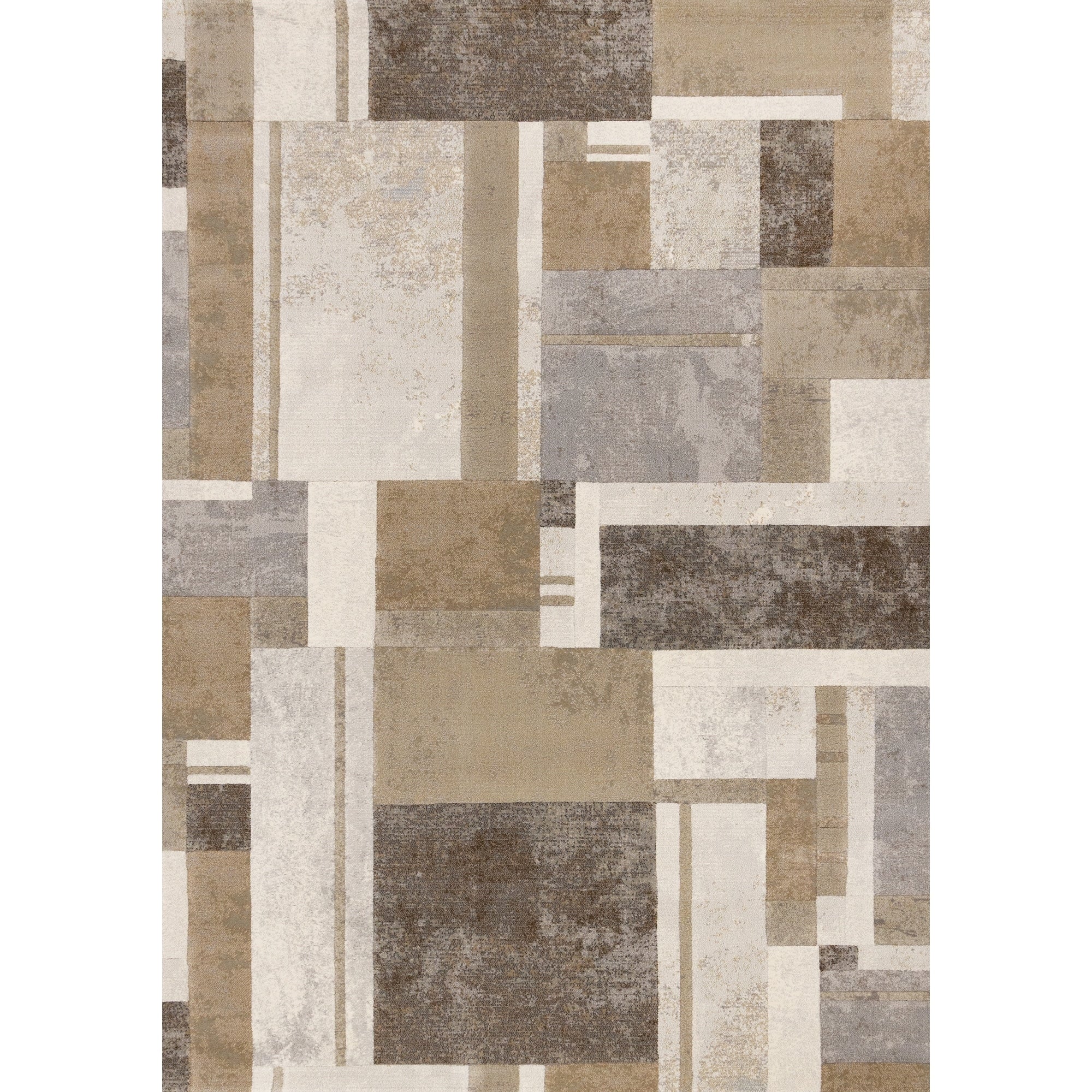 Beige Grey Geometric Overlapping Blocks High Traffic Plush Rug