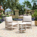 Beige Natural Outdoor Conversation Set With Side Table Upholstered Club Chair Patio Chat Set With Steel Frame