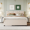 Beige Queen Size Upholstered Platform Bed With Headboard