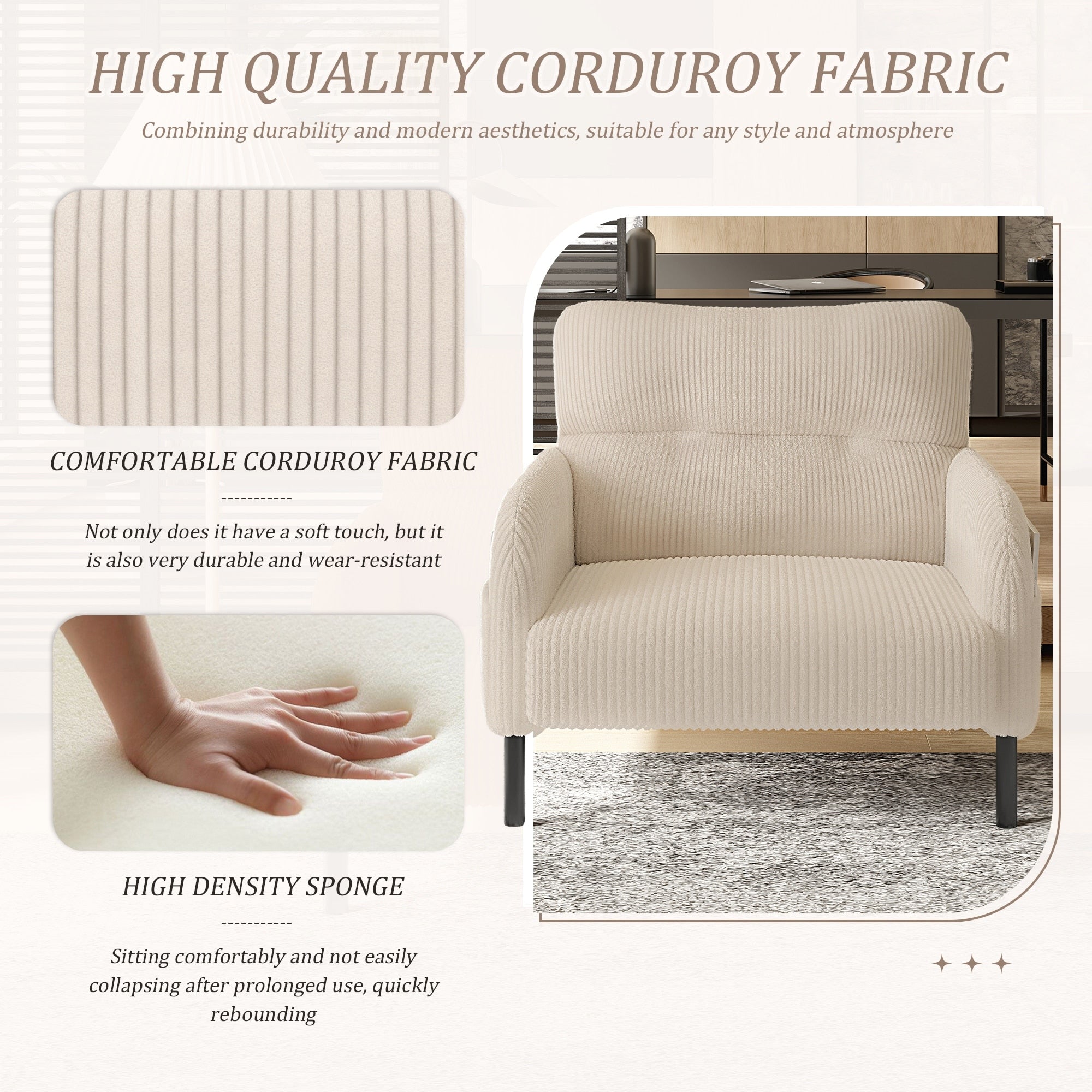 Beige Side Chair Accent Chair Office Chair Comfortable Coffee Chair Lobby Chair Padded Chair Sofa Chair