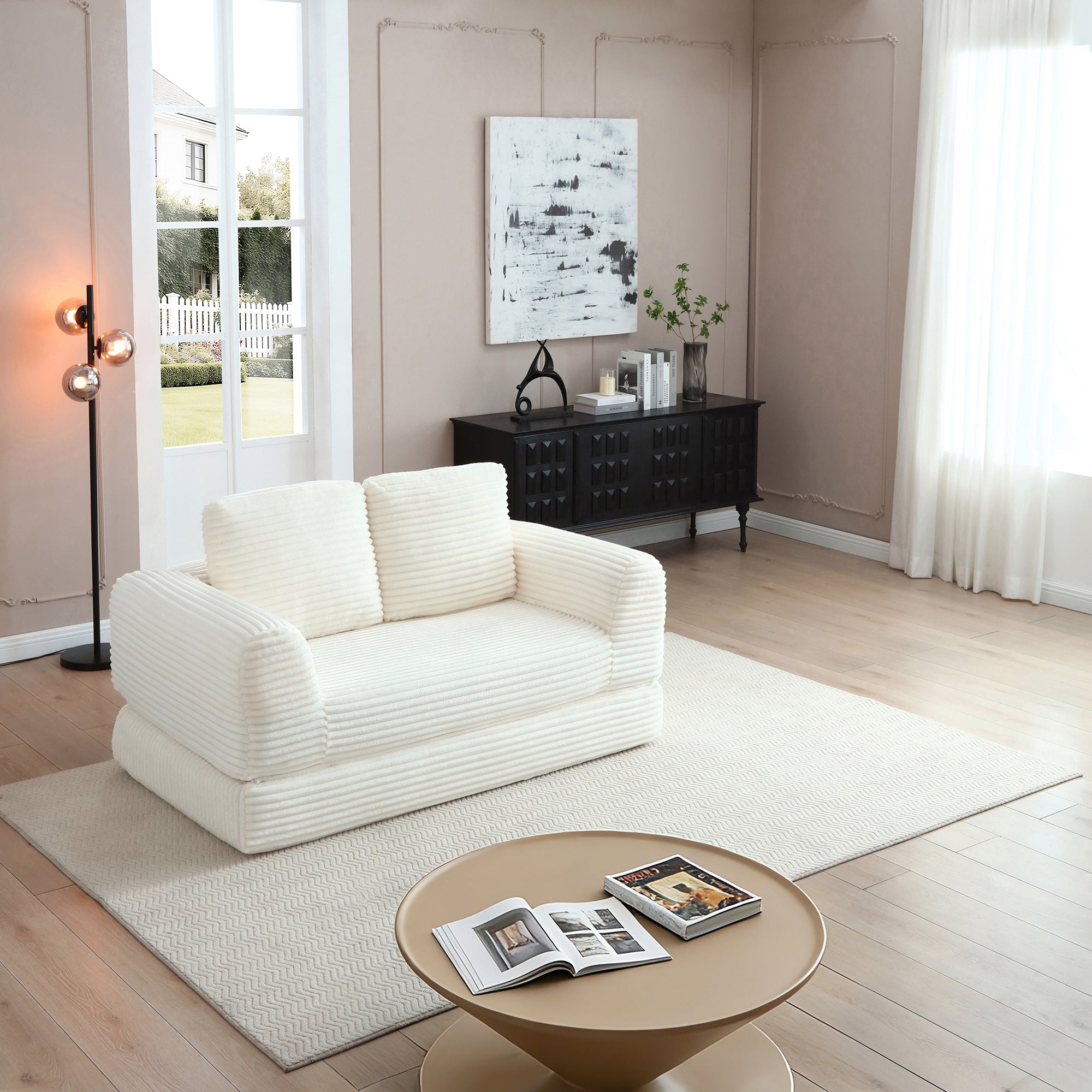 Beige Sofa Bed Sleeper Sofa With 2 Pillows Upholstered Sofa Couch Loveseat 2 Seater Sofa Couch With Armrests