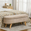 Beige Storage Bench Accent Bench With Wood Legs End Of Bed Bench Indoor Bench Ottoman With Padded Seat