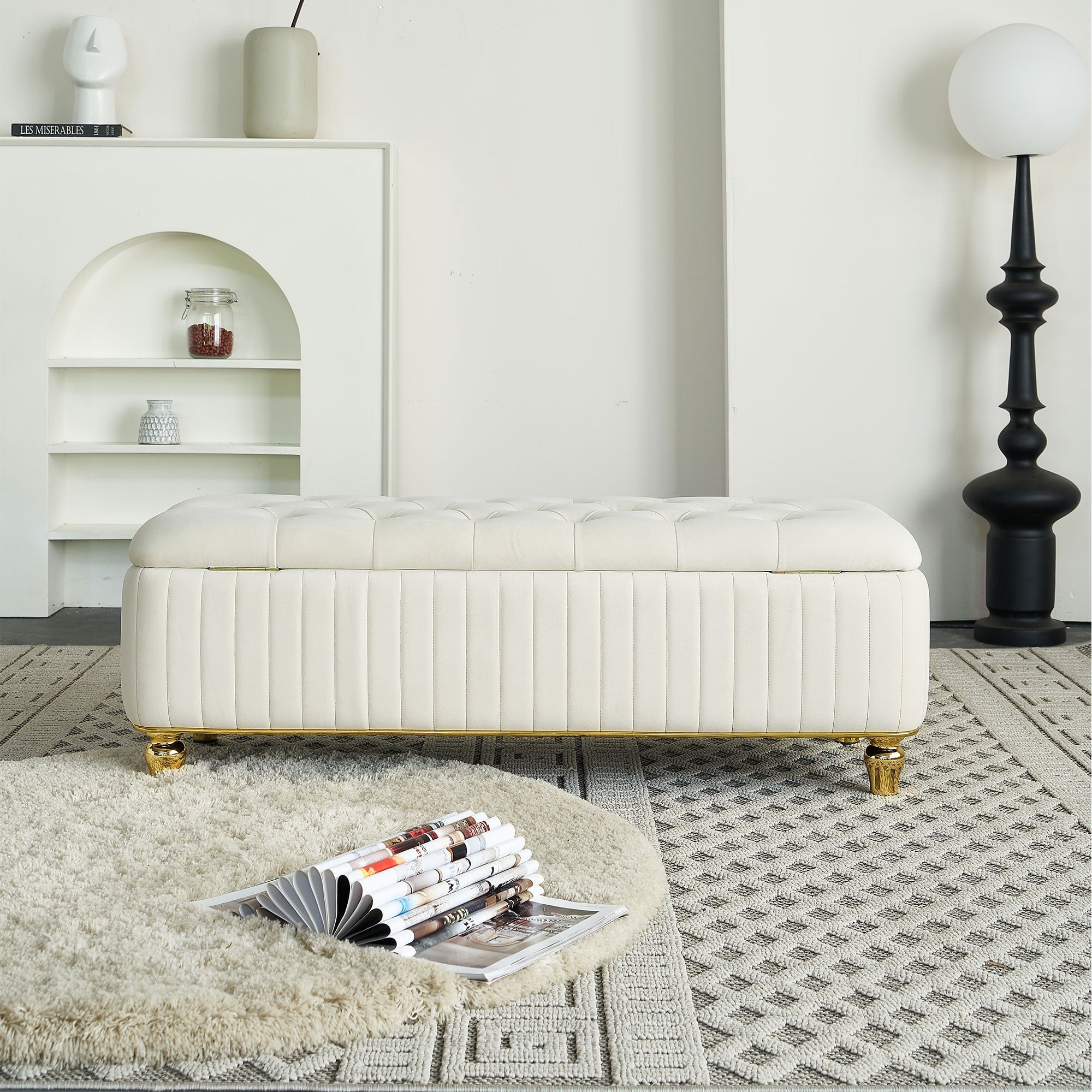 Beige Storage Bench Ottoman Bench With Safety Hinge Footstool End Of Bed Bench Vanity Bench Lounge Bench