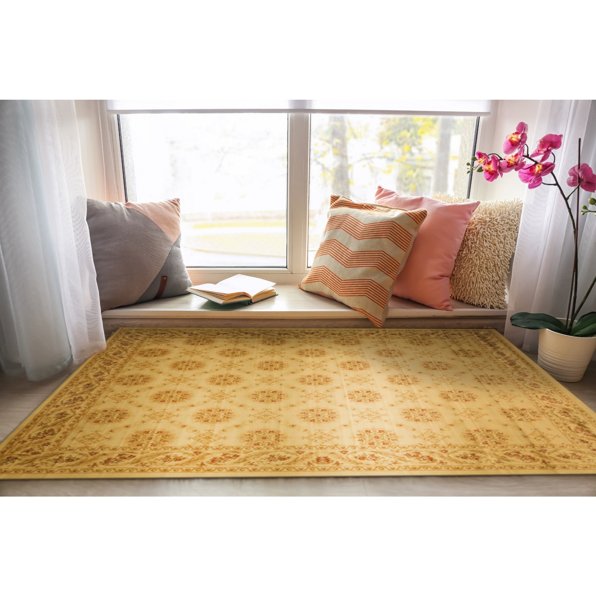Beige Transitional Floral English Garden Trellis Rug 311 X 53