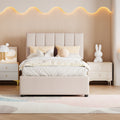 Beige Twin Size Upholstered Platform Bed With A Hydraulic Storage System