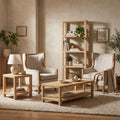 Beige Upholstered Accent Arm Chair With Tan Solid Wood Frame