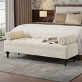 Beige Velvet Modern Ottoman Bench For Bedroom Comfy End Of Bed Footstool With Detachable Pillows