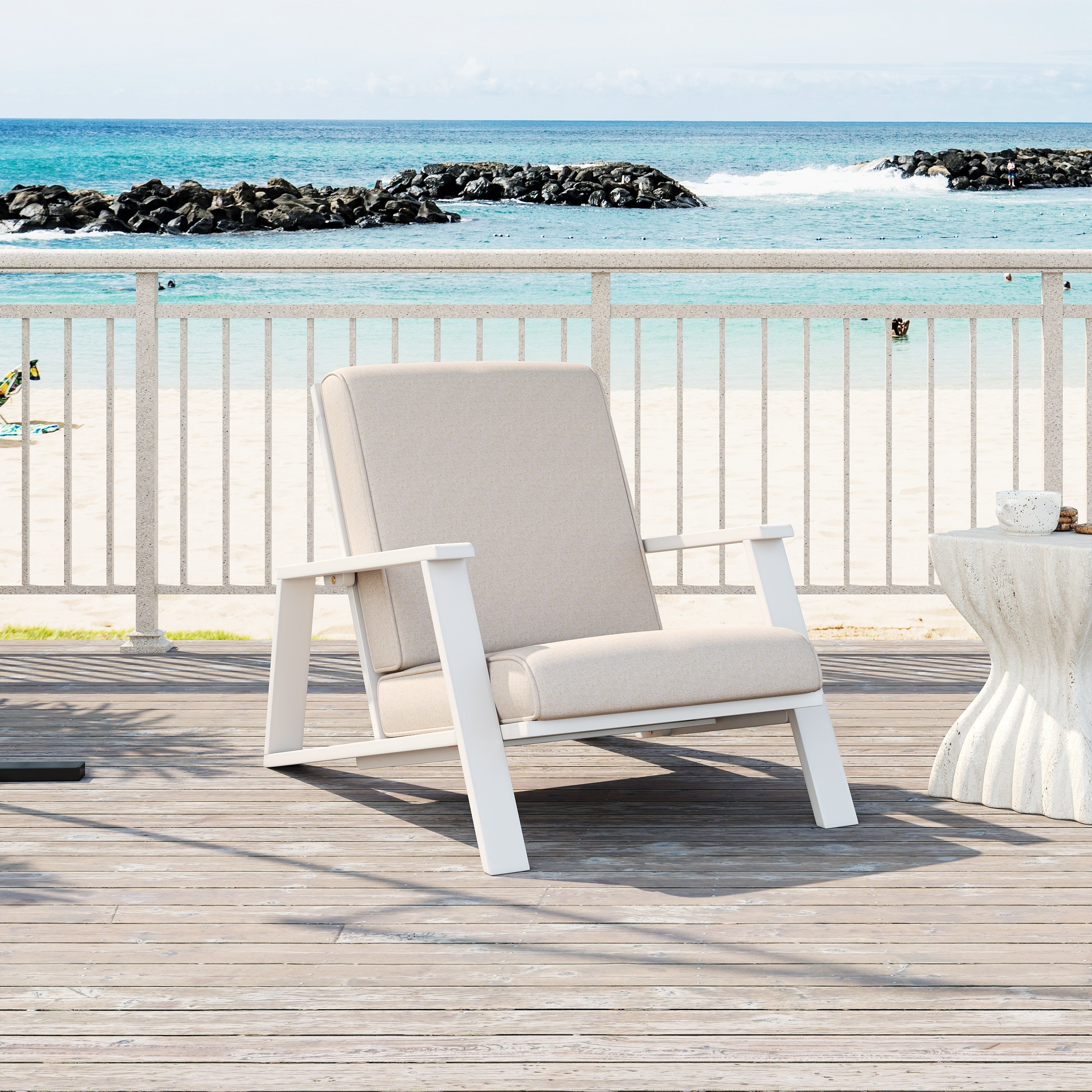 Beige White Adirondack Chair Club Chair With Cushion Reading Chair Accent Chair Outdoor Chair With Wood Frame