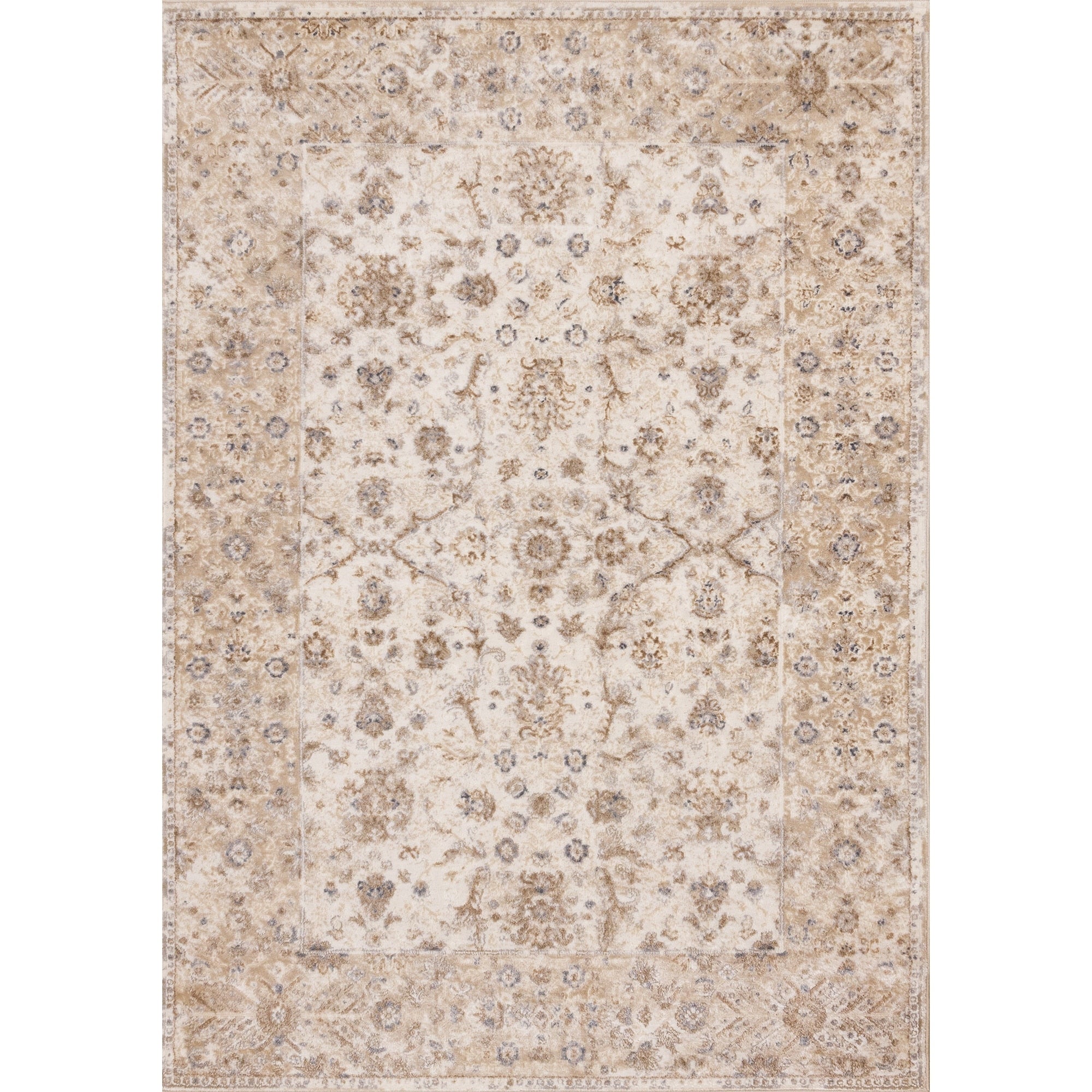 Beige White Grey Elegant Classic Rug
