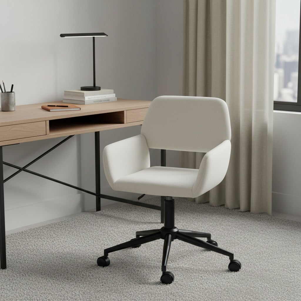 Beige And Black Adjustable Height Swivel Rolling Office Chair