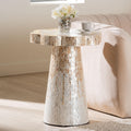 Beile Capiz Shell Pedestal End Table Mother Of Pearl Scalloped Accent Table With Textured Inlay Surface For Living Room