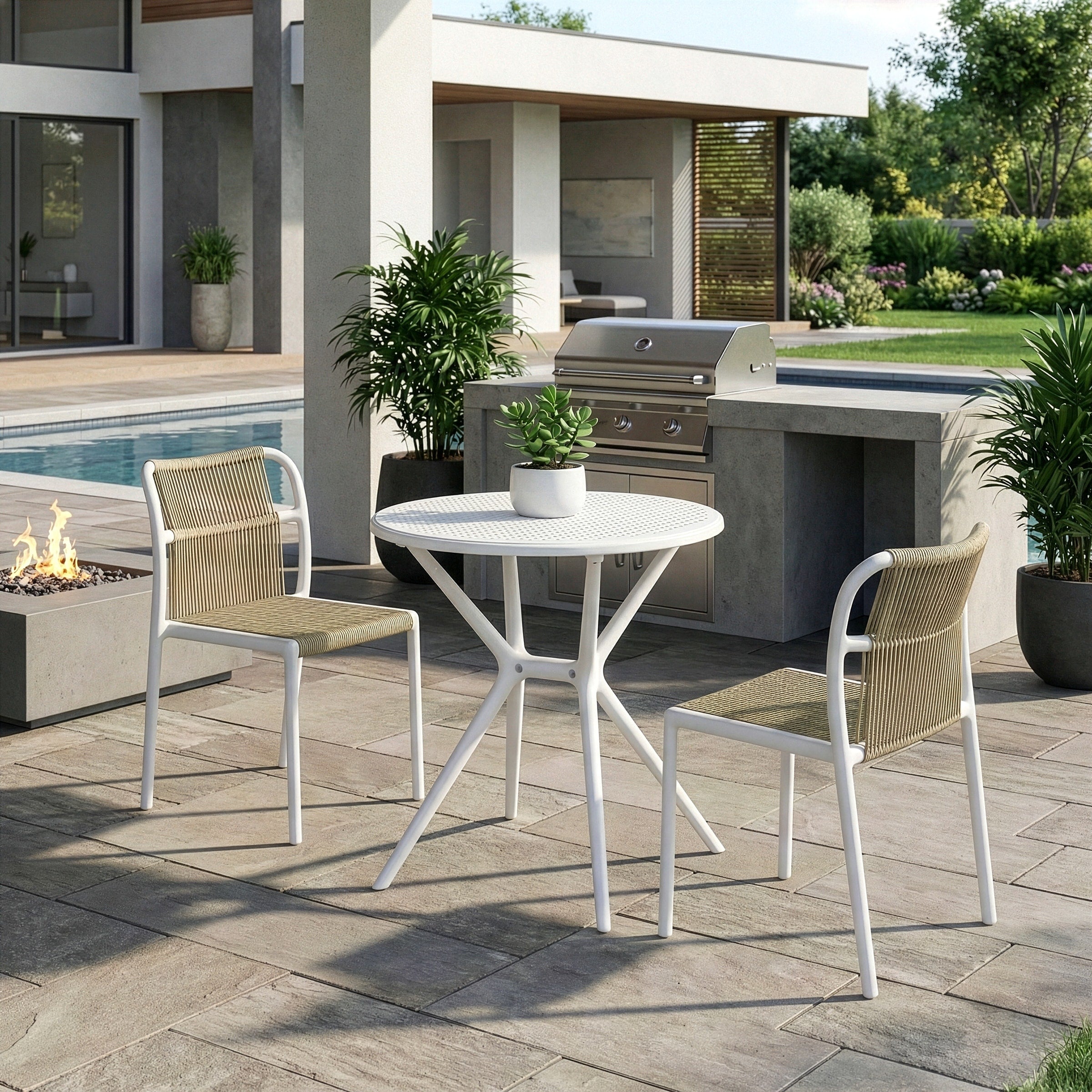 Belden Bates Beige White Outdoor Dining 2 Seats Set