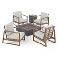 Belgian Outdoor 4 Seater Acacia Wood Chat Set With Fire Pit By Christopher Knight Home