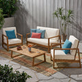 Belgian Outdoor 4 Seater Acacia Wood Chat Set With Coffee Table By Christopher Knight Home
