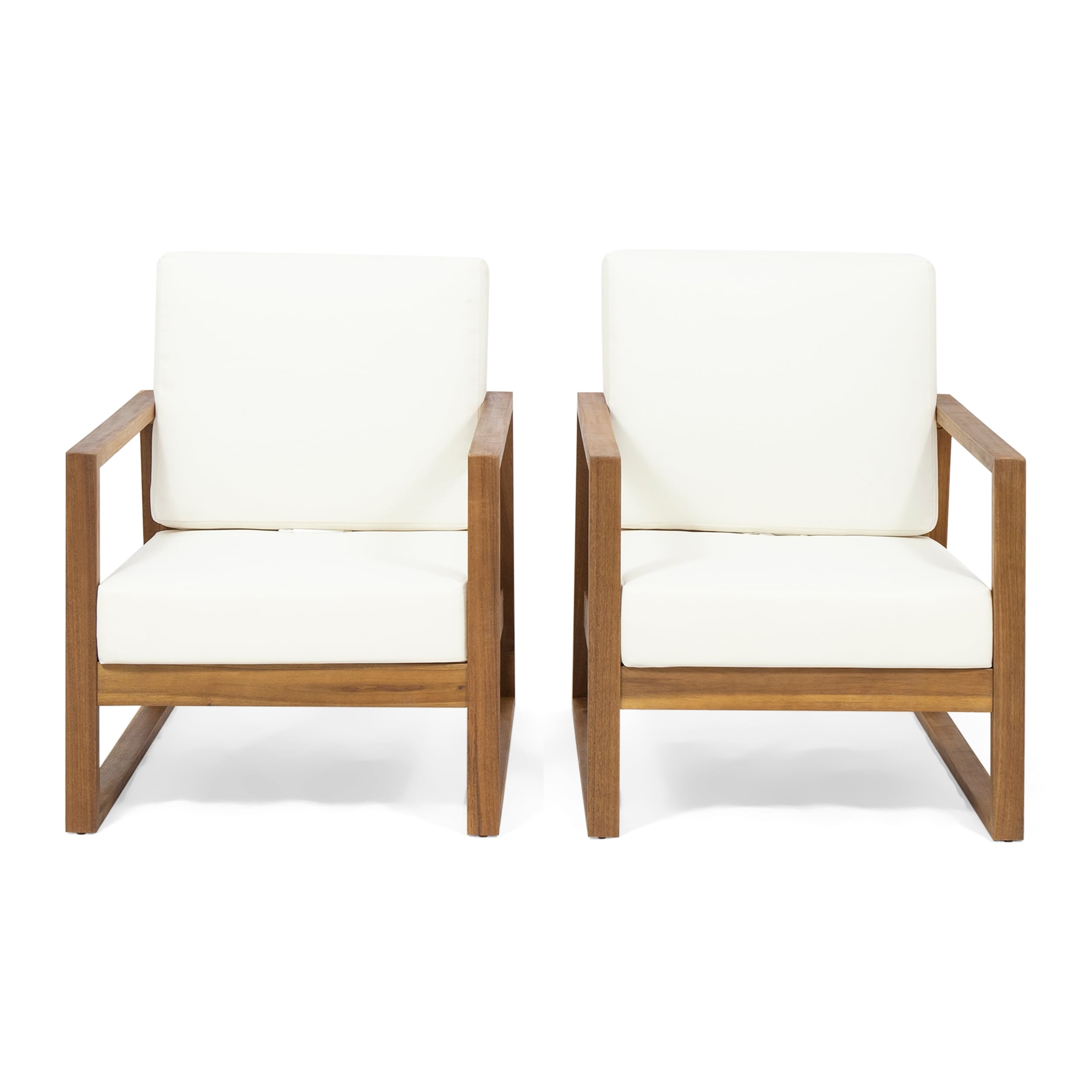 Belgian Outdoor Acacia Wood Club Chairs With Cushions Set Of 2 By Christopher Knight Home