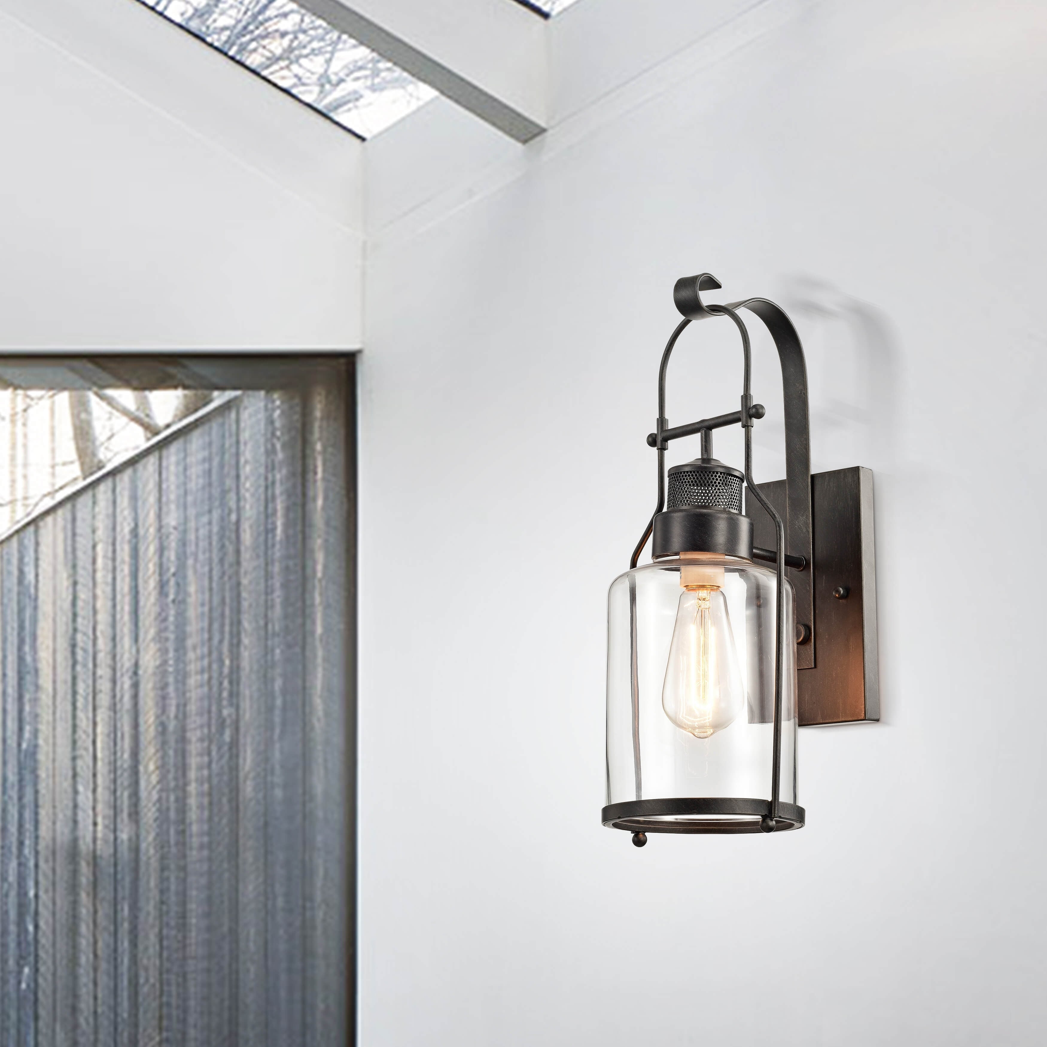 The Lighting Store Belinda Antique Black Finish Rustic Wall Sconce Lantern With Clear Glass Shade