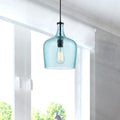Belinda Mouth Blown Blue Glass Pendant Chandelier In Antique Black Finish