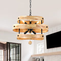 Bella Depot 20 6 Light Solid Wood Chandelier Adjustable Pendant Light For Dining Room Bedroom