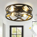 Bella Depot 20 Black Cage Flsuh Mount Ceiling Fan With Light And Remote