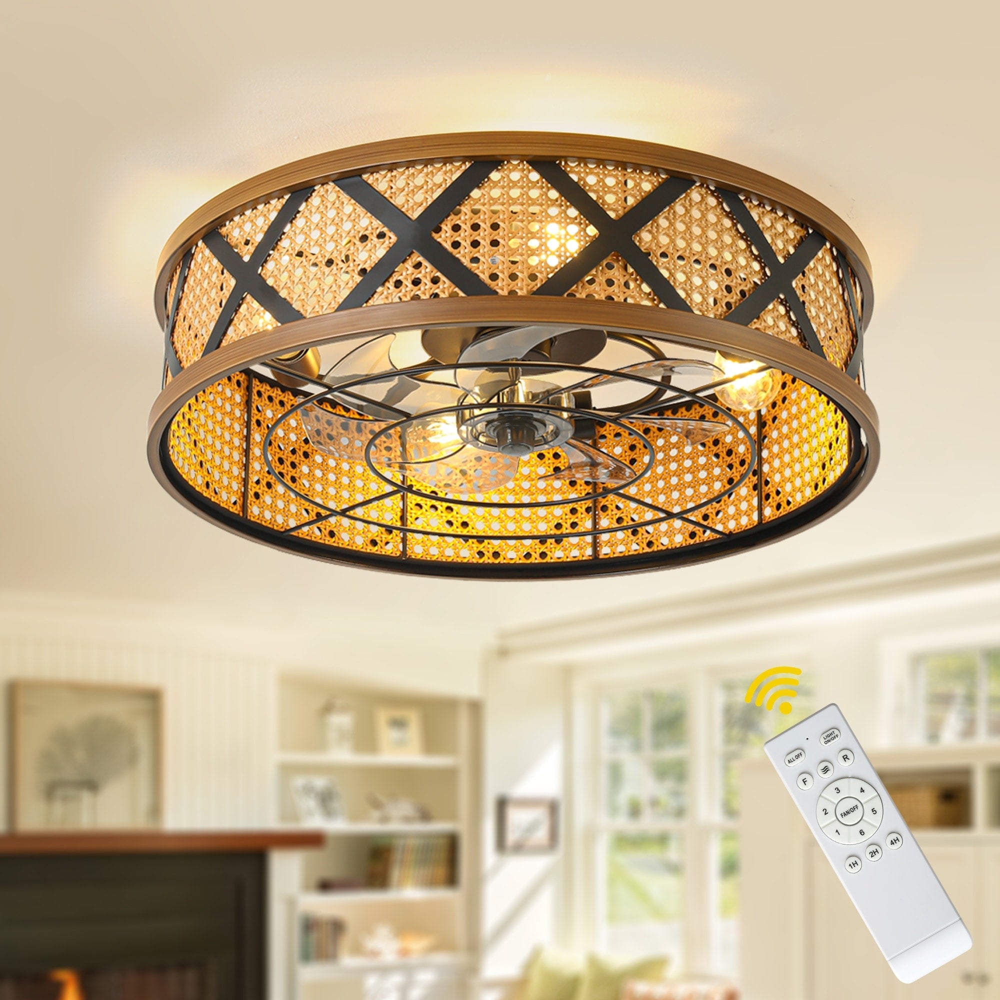 Bella Depot 23 Rustic Reattan Drum Ceiling Fan With Light And Remote 6 Speed